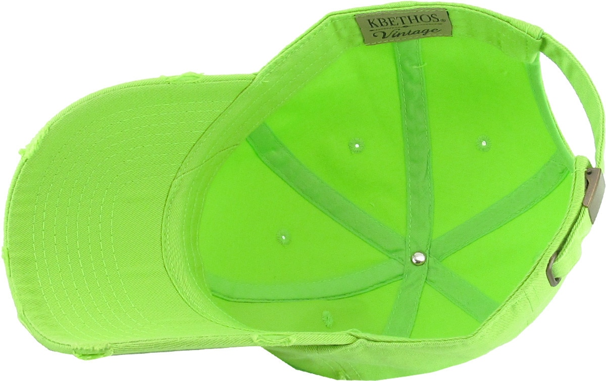 Lime Distressed Vintage Baseball Cap Inside Turned Over View